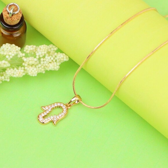 "Rose Gold Hamsa Pendant with Crystals – Symbol of Protection & Luck, XPPT1220 - Picture 3 of 13